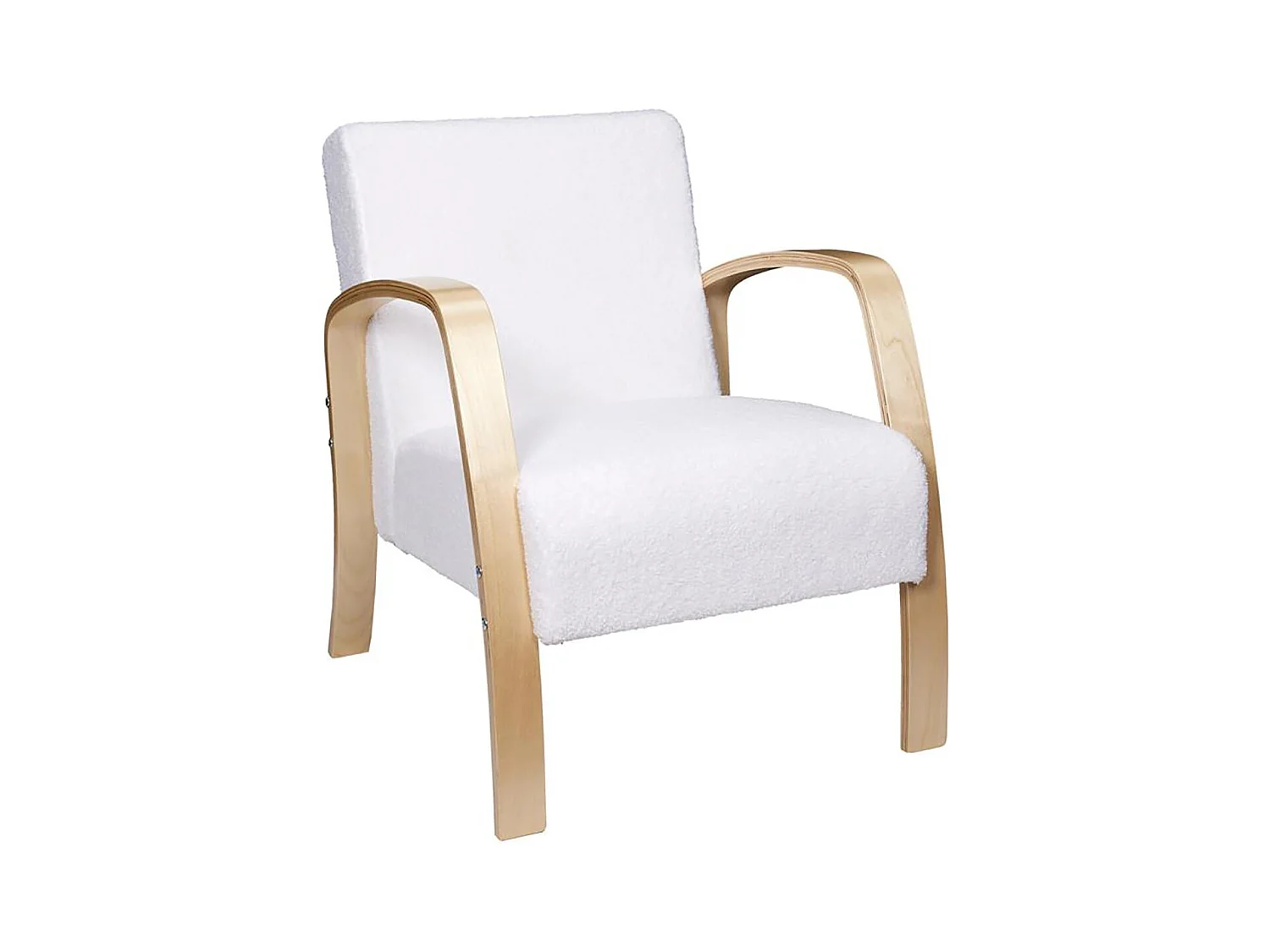 KAUPA - Fauteuil en Tissu Bouclettes Blanc Accoudoirs Bois