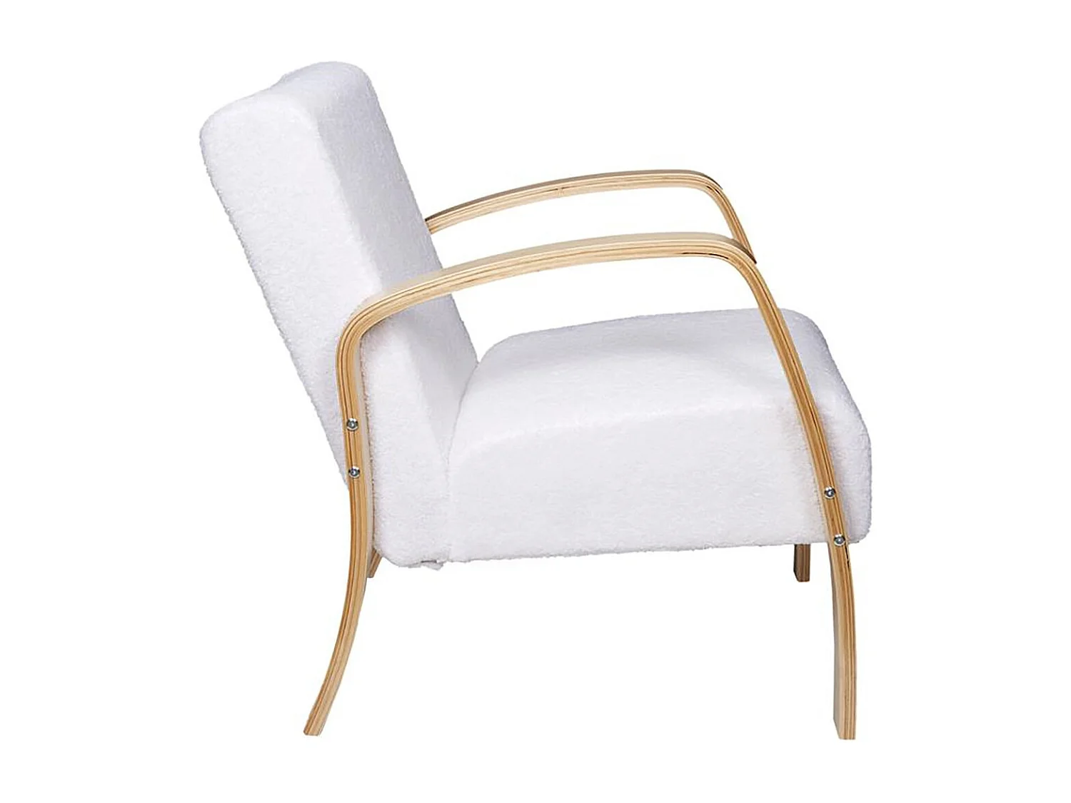 KAUPA - Fauteuil en Tissu Bouclettes Blanc Accoudoirs Bois
