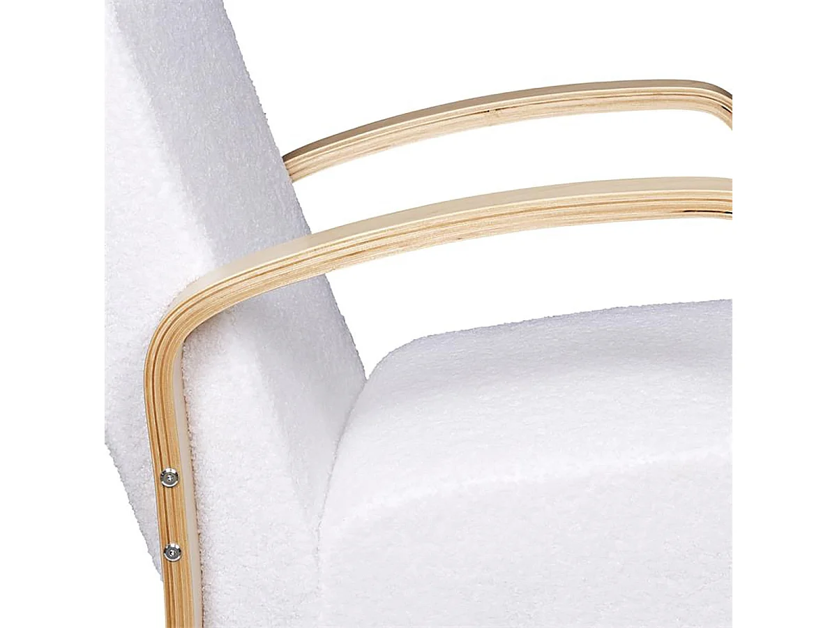 KAUPA - Fauteuil en Tissu Bouclettes Blanc Accoudoirs Bois