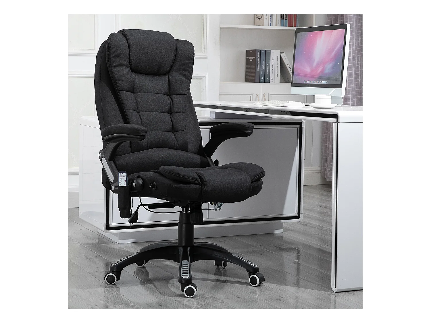 Fauteuil de bureau direction massant chauffant hauteur réglable dossier inclinable toile de lin noir