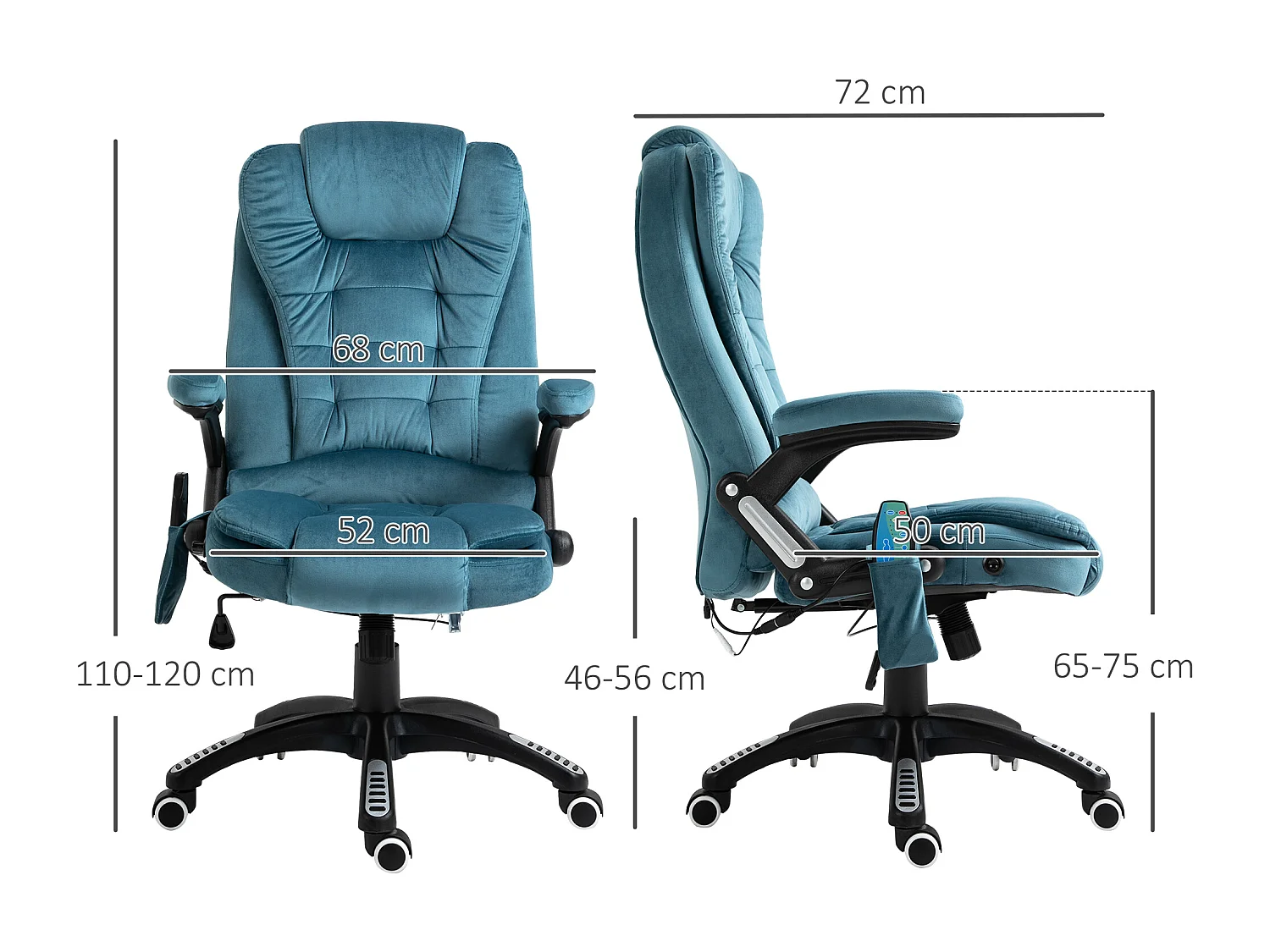 Fauteuil de bureau direction massant chauffant hauteur réglable dossier inclinable toile de lin bleu