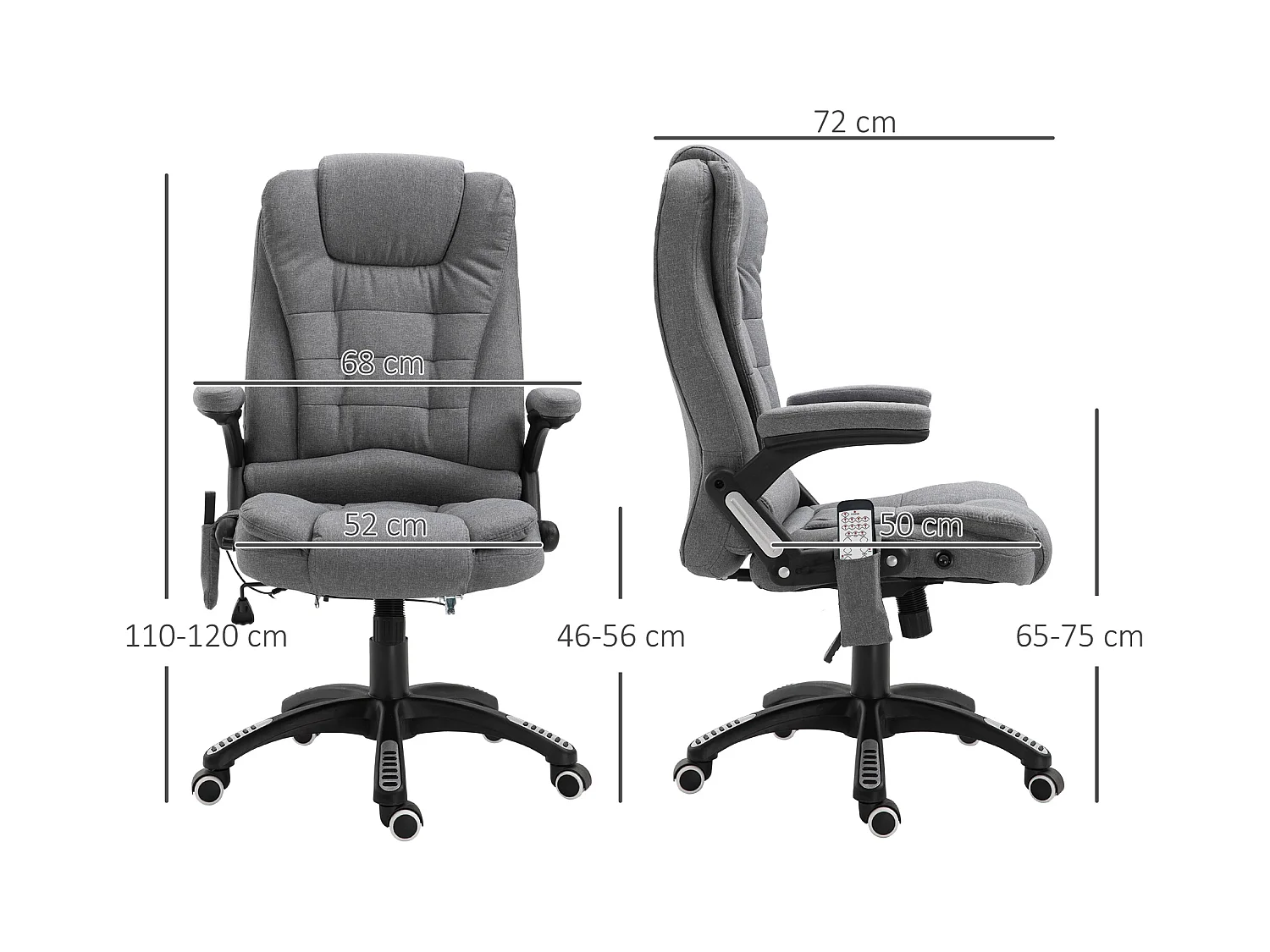 Fauteuil de bureau direction massant chauffant hauteur réglable dossier inclinable toile de lin gris chiné