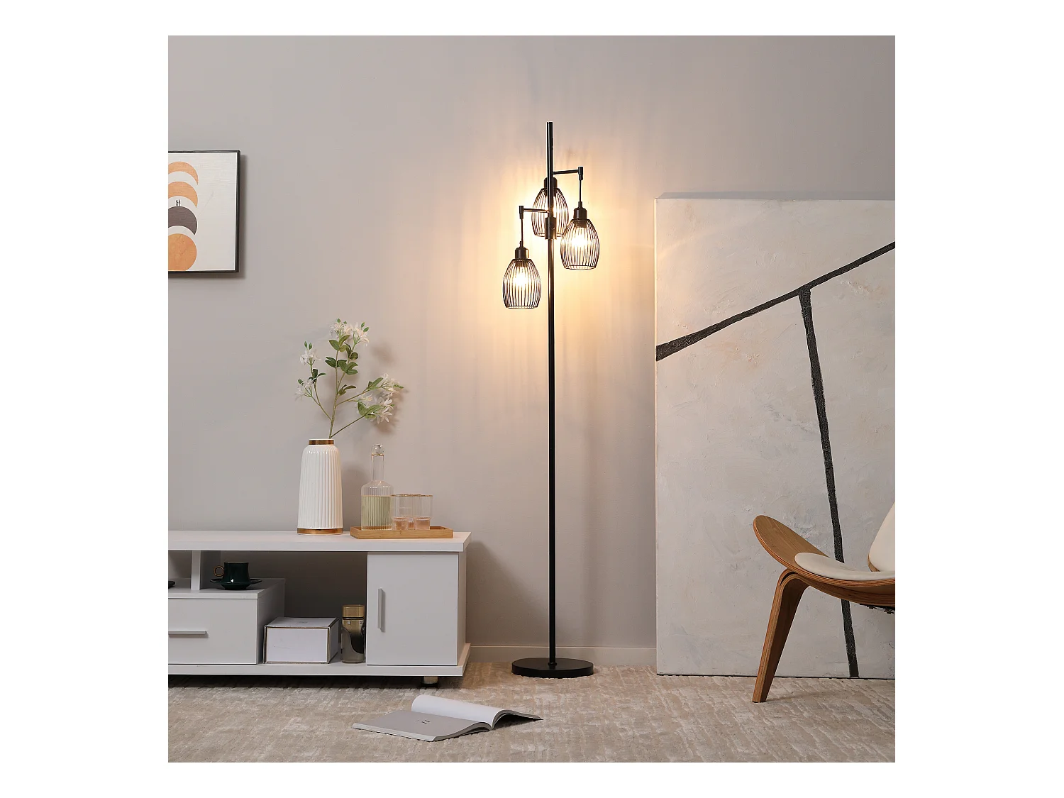 Lampadaire design industriel 3 têtes 40 W max. luminosité réglable métal filaire acier noir