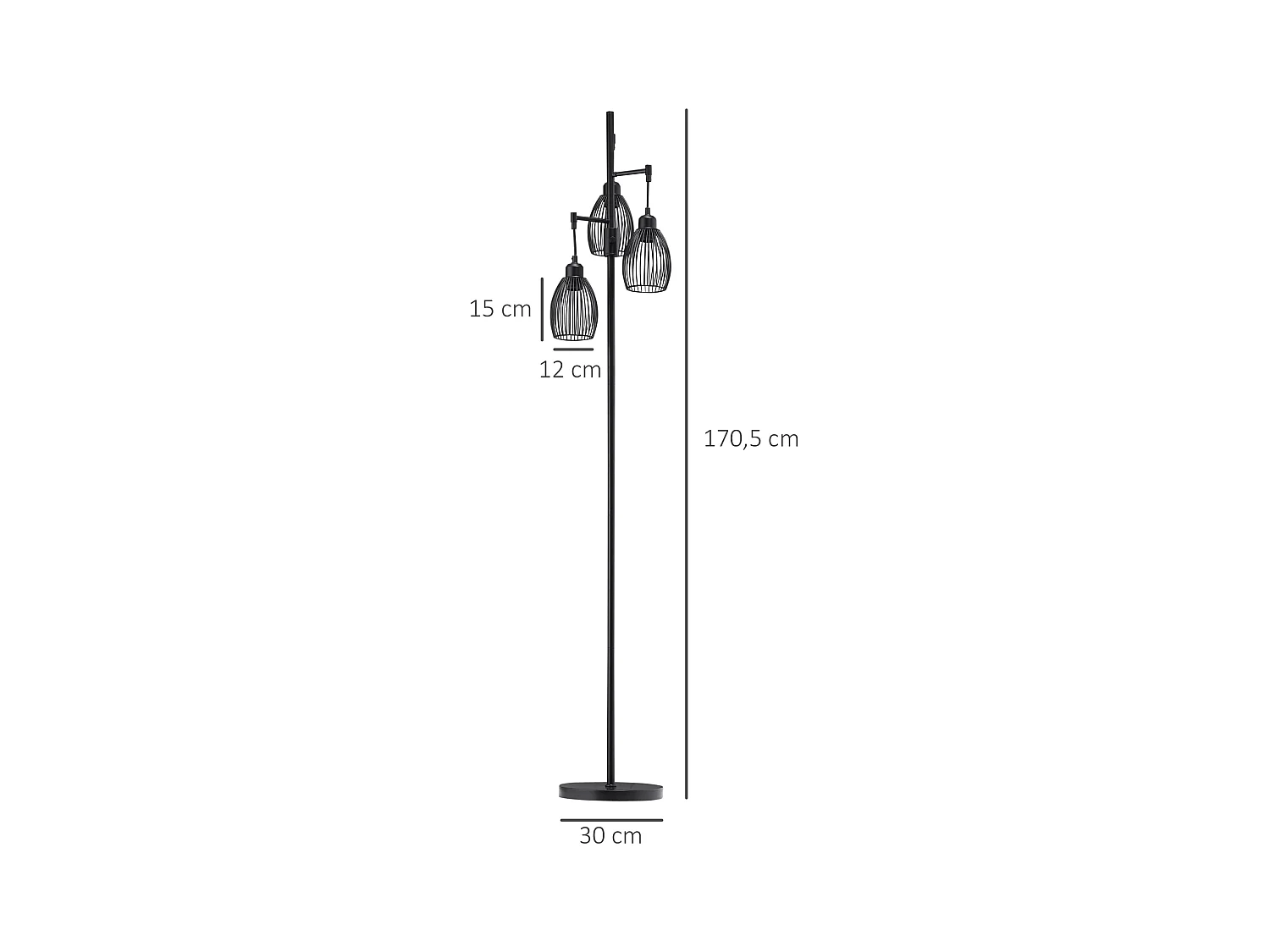 Lampadaire design industriel 3 têtes 40 W max. luminosité réglable métal filaire acier noir