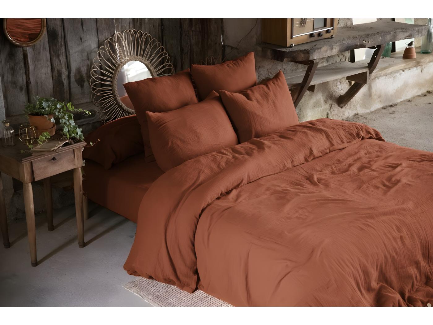 Housse De Couette Double Gaze Coton Gaia Terracotta 240x220cm