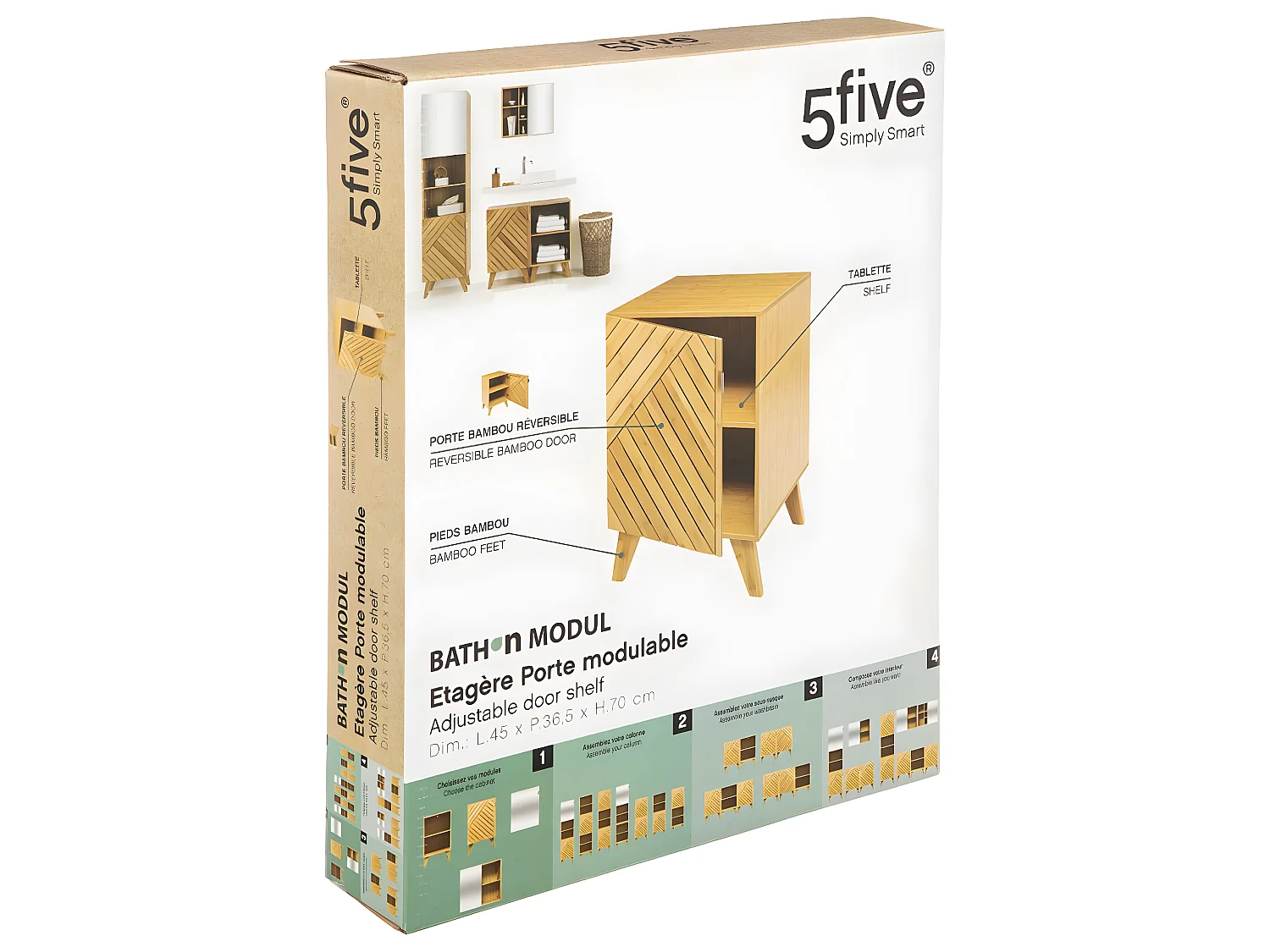 Meuble de rangement Porte modulable 1 Etagère en Bois et Bambou H 70 cm