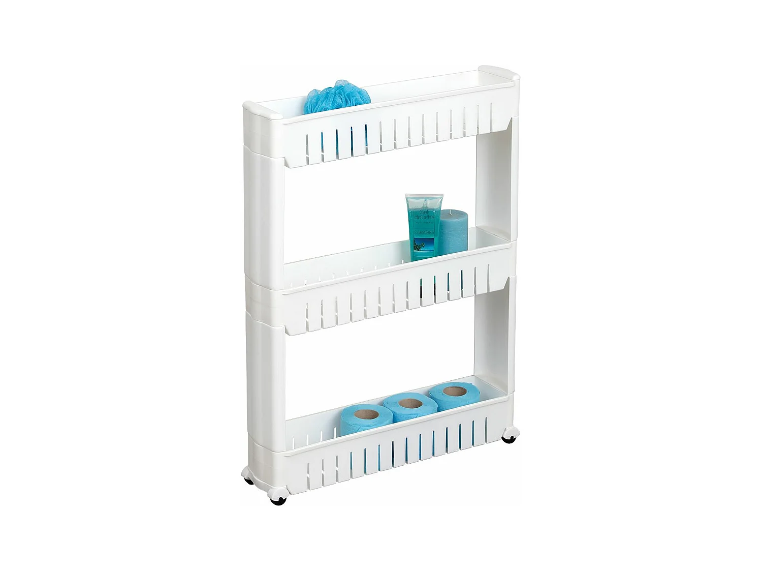 Meuble de rangement Blanc Multifonction 3 Niveaux sur roulettes H 72 cm