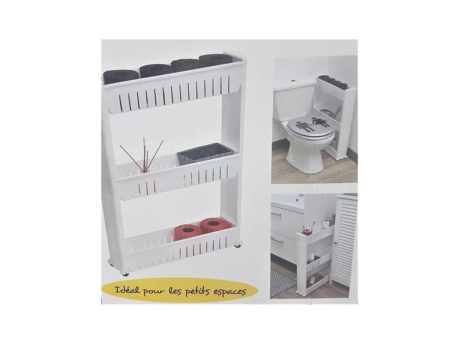 Meuble de rangement Blanc Multifonction 3 Niveaux sur roulettes H 72 cm