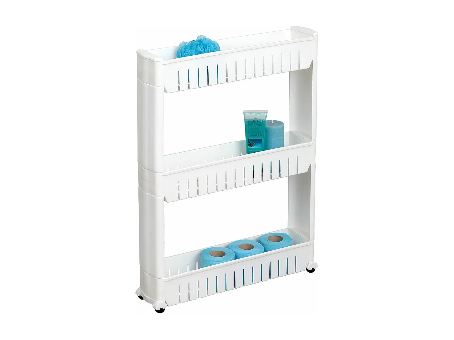 Meuble de rangement Blanc Multifonction 3 Niveaux sur roulettes H 72 cm
