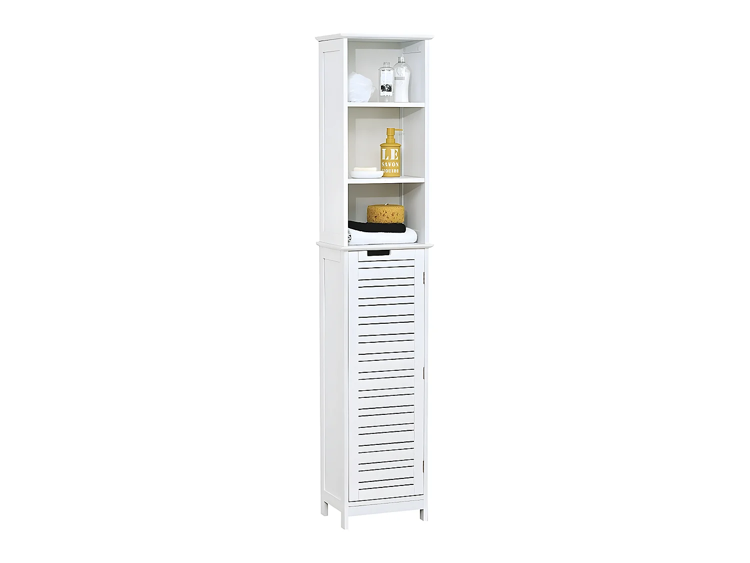 Meuble Colonne de Salle de bain 1 Porte 2 Étagères 3 Niches H 173 cm - Blanc miami