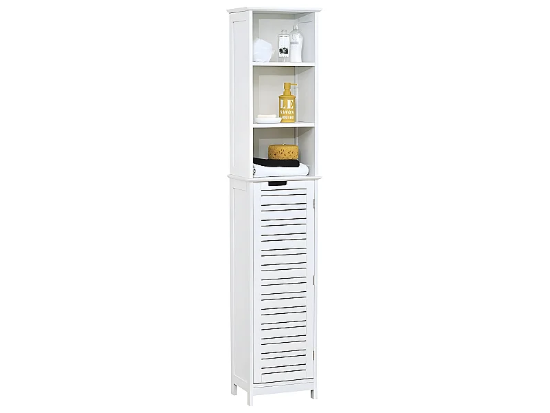 Meuble Colonne de Salle de bain 1 Porte 2 Étagères 3 Niches H 173 cm - Blanc miami