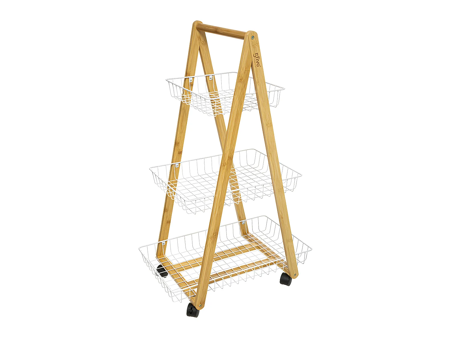 Desserte roulante 3 Niveaux en Bambou et Métal Blanc H 88 cm