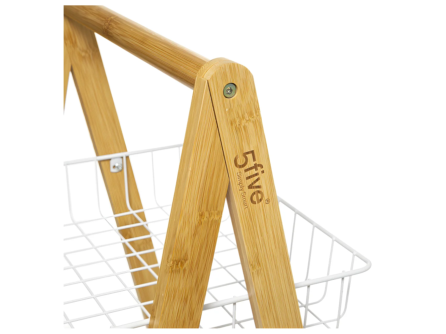 Desserte roulante 3 Niveaux en Bambou et Métal Blanc H 88 cm