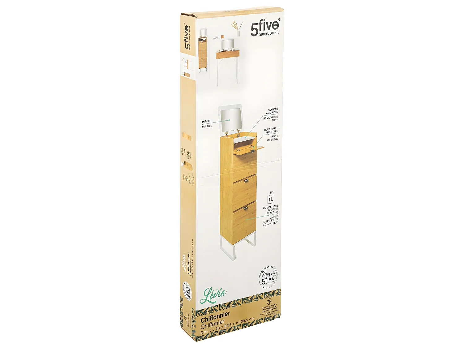 Meuble en Bambou et Métal Blanc avec Miroir et Tablette amovible H 130.50 cm