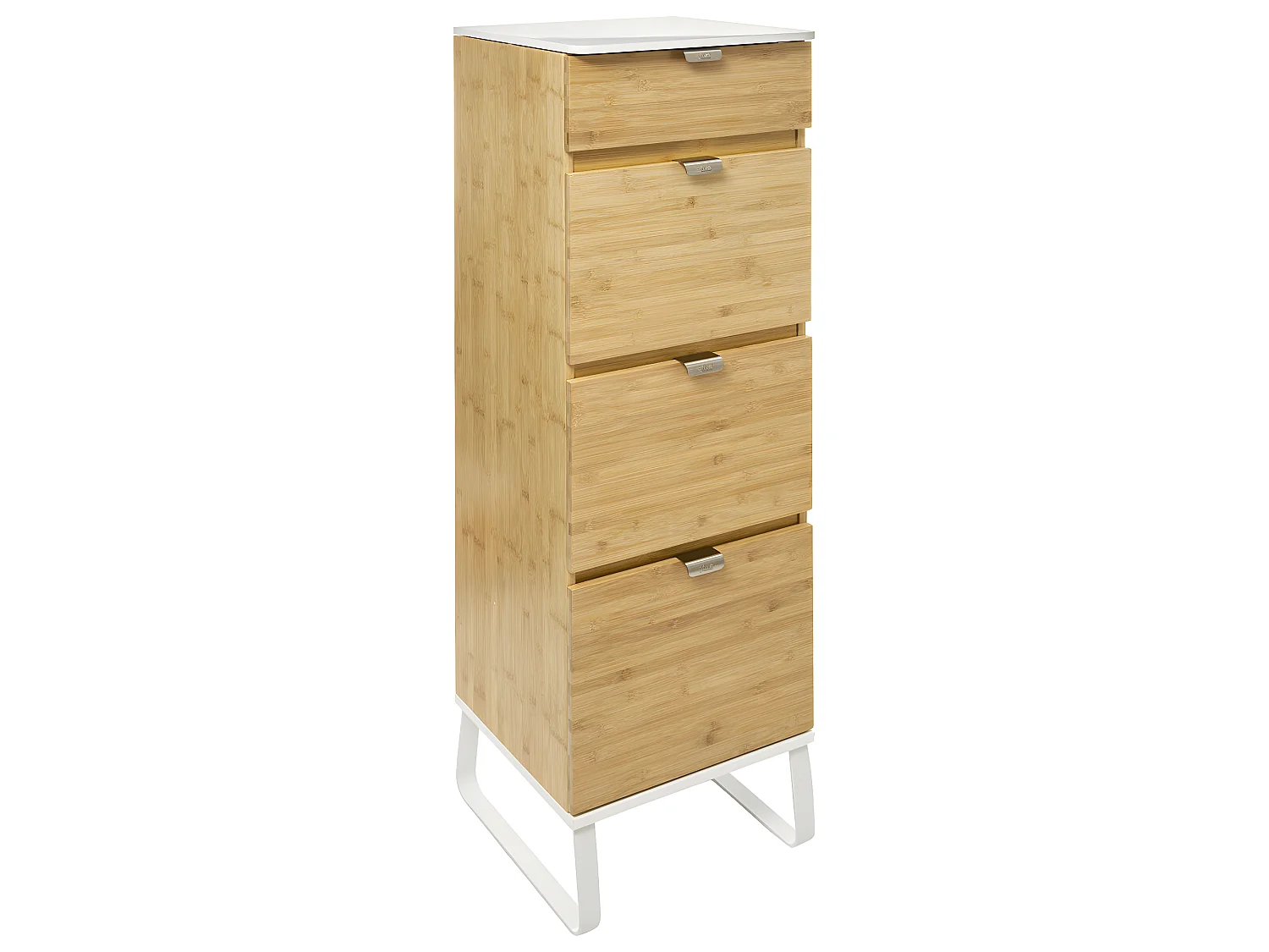 Meuble en Bambou et Métal Blanc avec Miroir et Tablette amovible H 130.50 cm