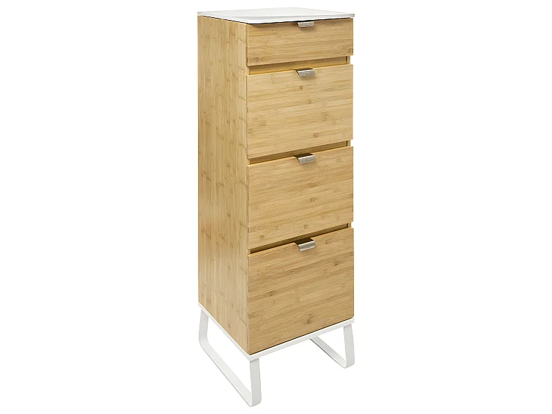 Meuble en Bambou et Métal Blanc avec Miroir et Tablette amovible H 130.50 cm