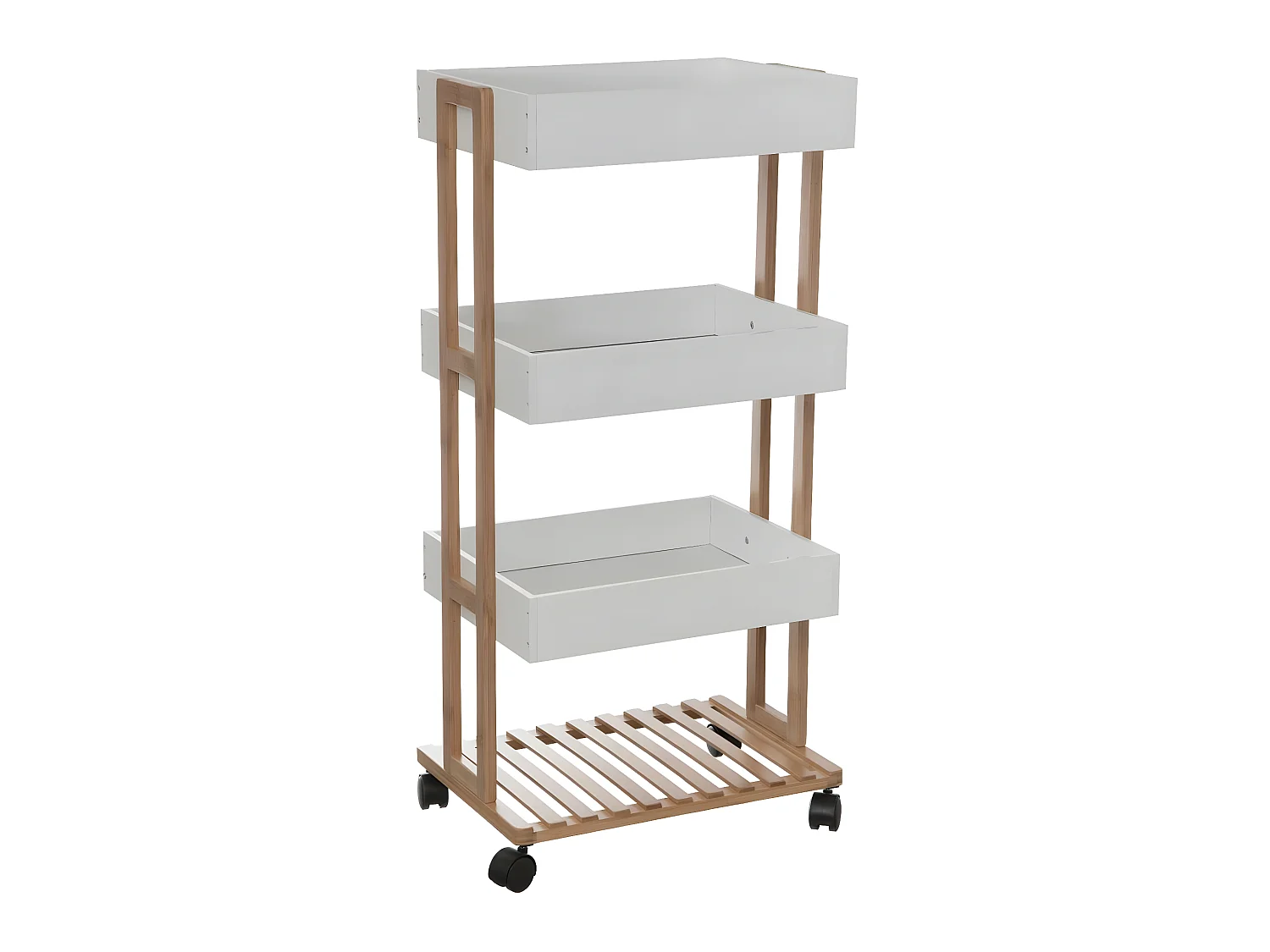 Desserte roulante 4 niveaux en Bambou et Bois Blanc H 87 cm