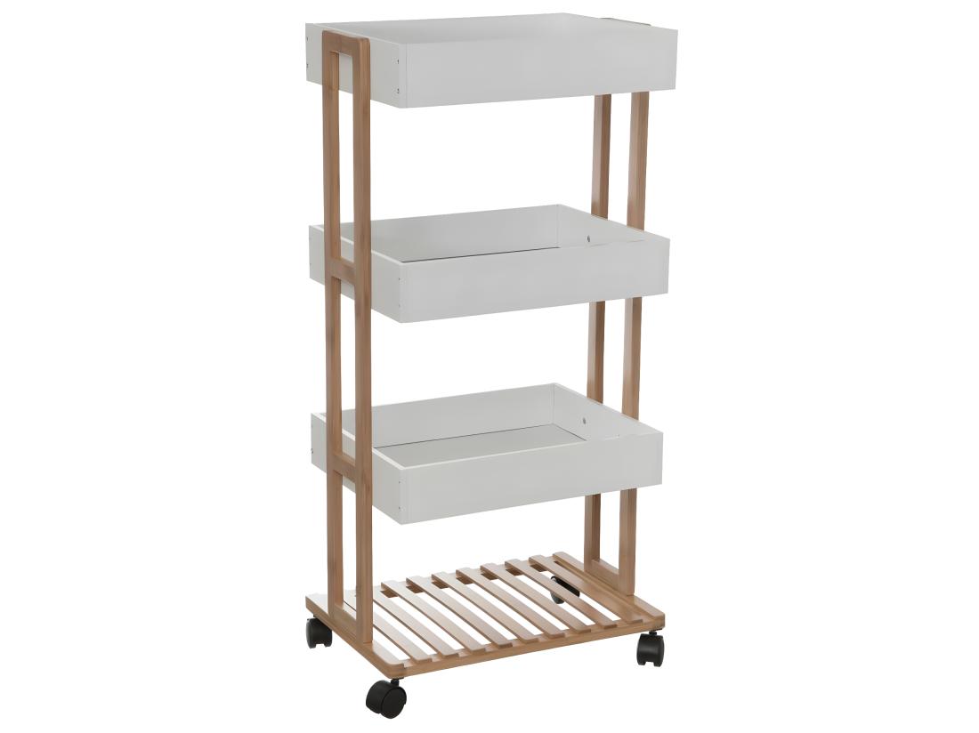 vente unique Desserte roulante 4 niveaux en Bambou et Bois Blanc H 87 cm
