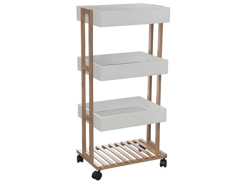 Desserte roulante 4 niveaux en Bambou et Bois Blanc H 87 cm