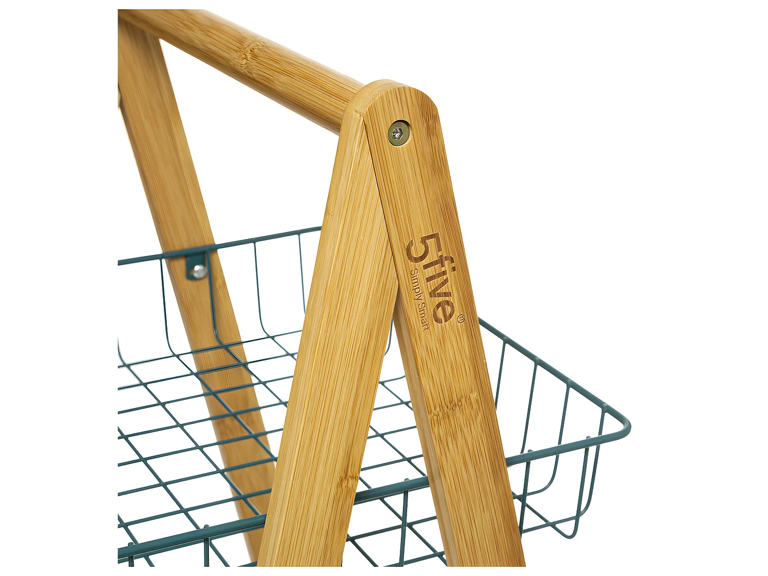 Desserte roulante 3 Niveaux en Bambou et Métal Bleu pétrole H 88 cm