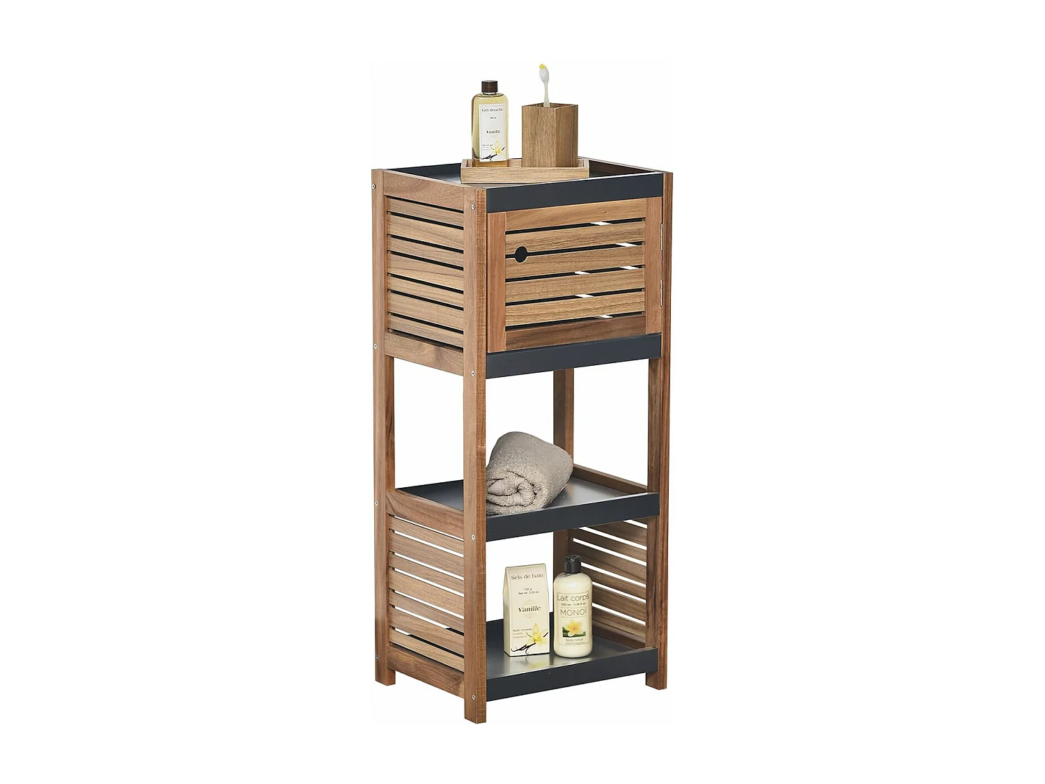 Meuble de rangement 1 Porte et 3 Étagères H 83 cm - Acacia