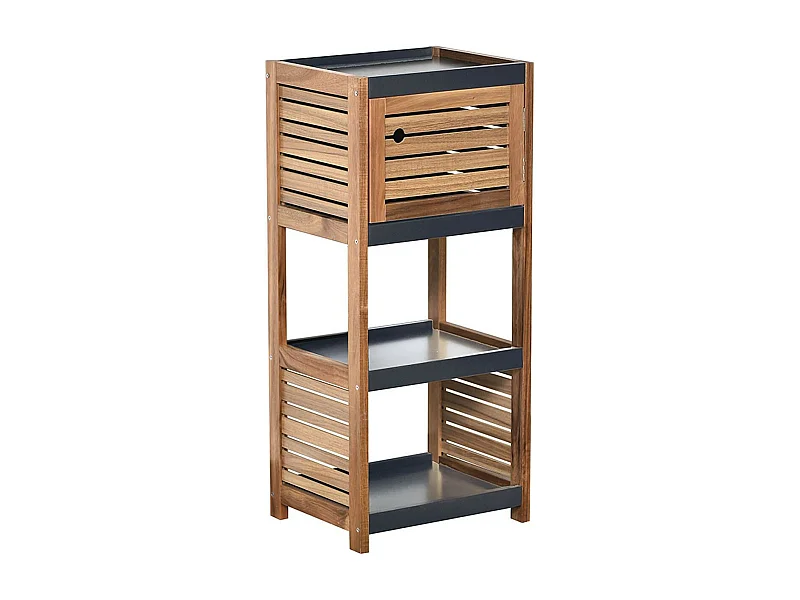 Meuble de rangement 1 Porte et 3 Étagères H 83 cm - Acacia