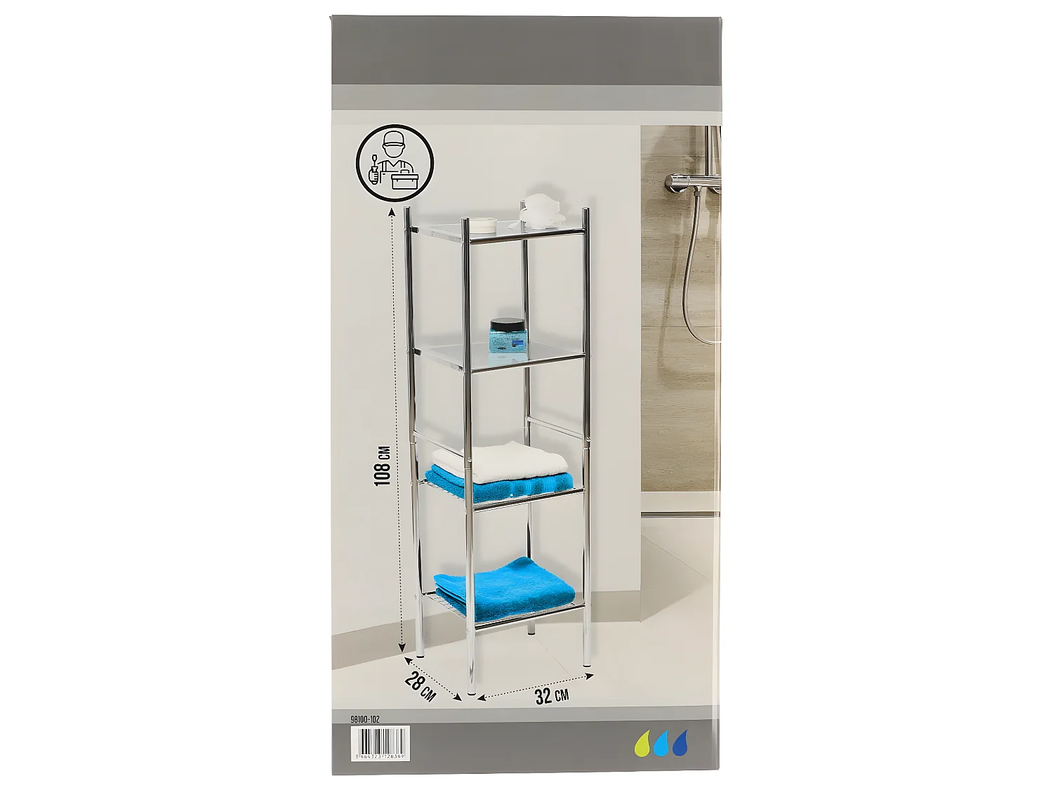 Étagère de rangement 4 niveaux en Métal Chrome H 108 cm