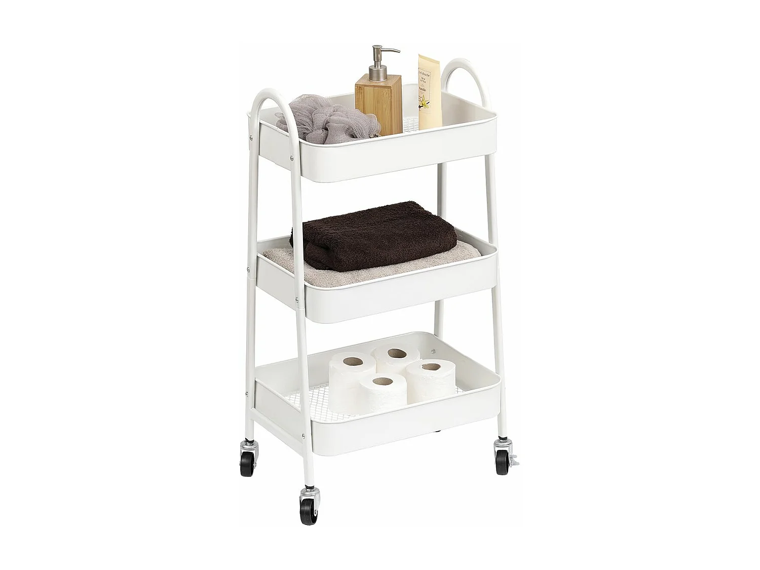 Desserte roulante 3 niveaux en Métal Blanc H 79 cm