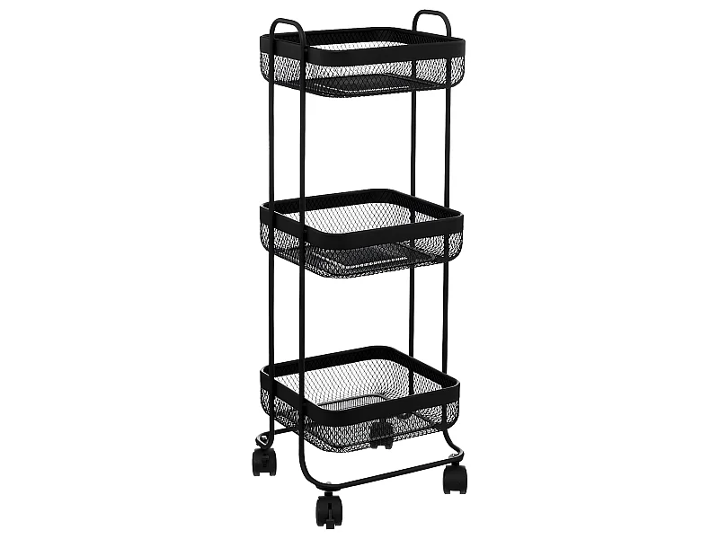 Desserte roulante 3 niveaux en Métal Noir H 76 cm