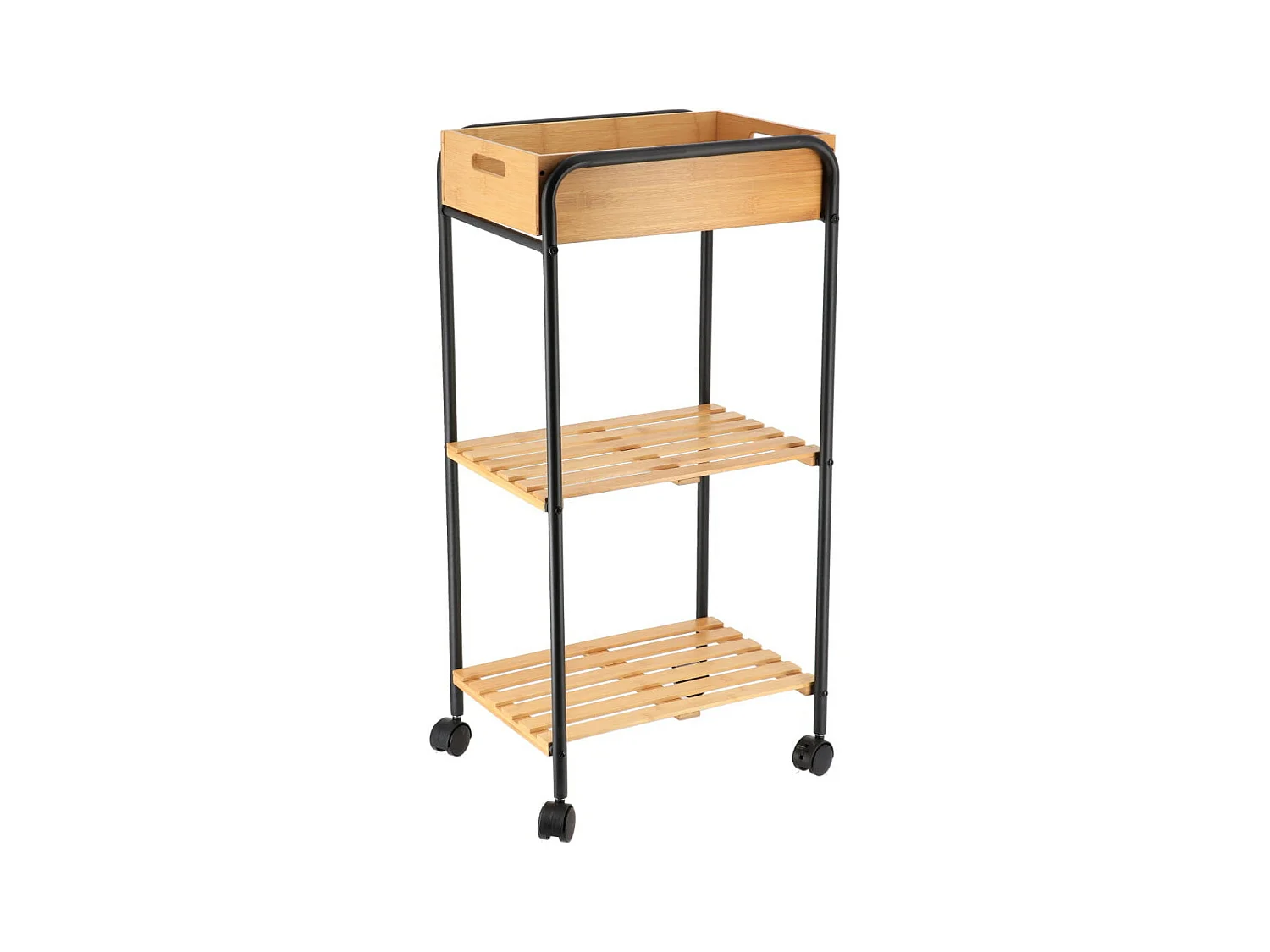 Desserte roulante 3 niveaux en Bambou et Métal Noir H 80 cm