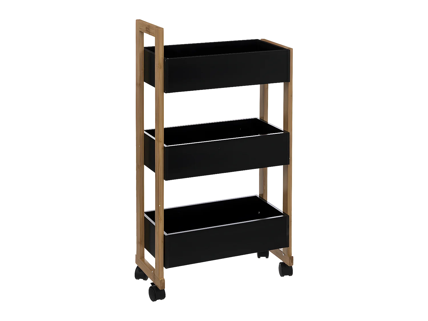 Desserte roulante 3 niveaux en Bambou et Bois Noir H 80 cm