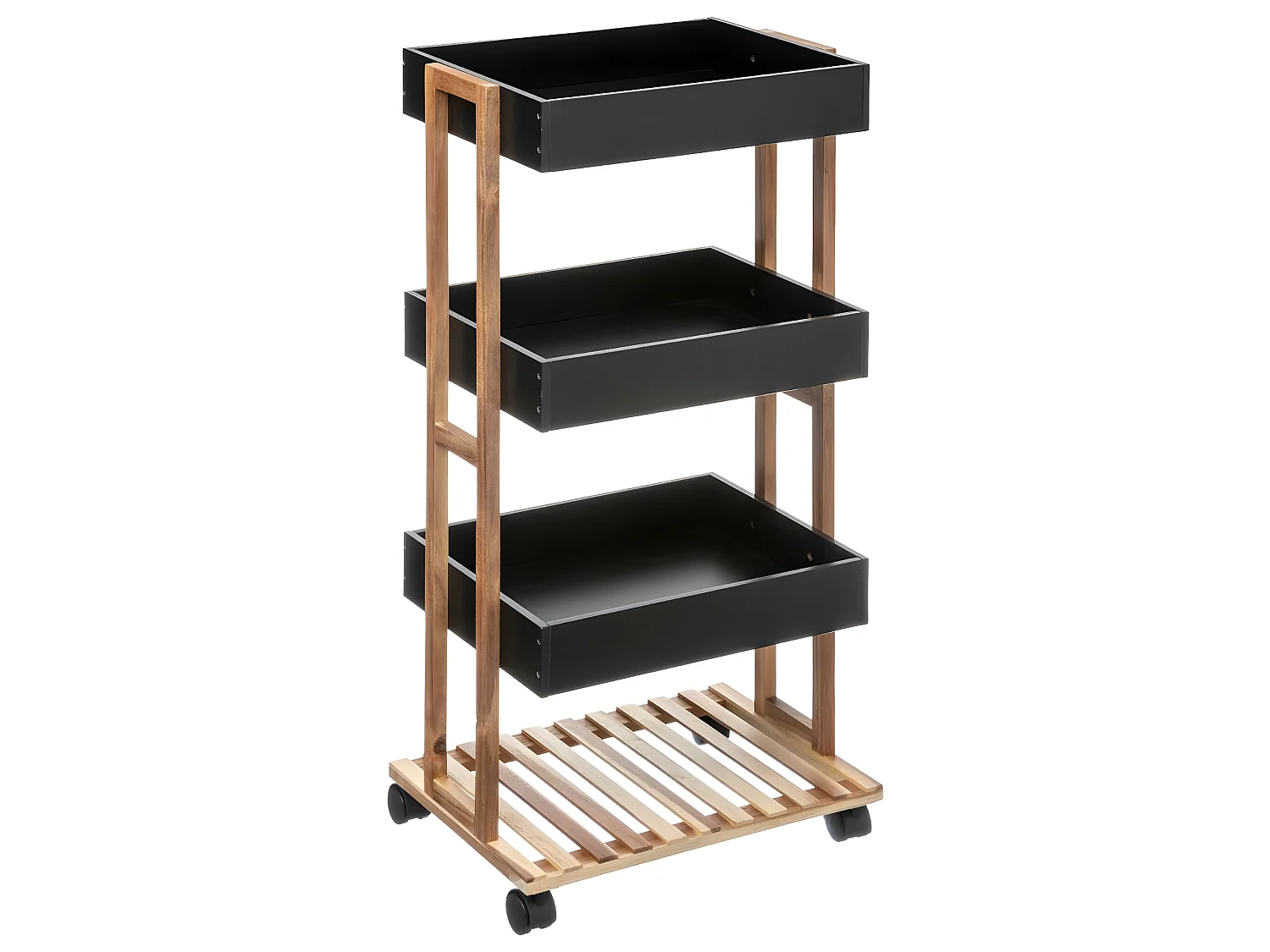 Desserte roulante 4 niveaux en Bambou et Bois Noir H 87 cm