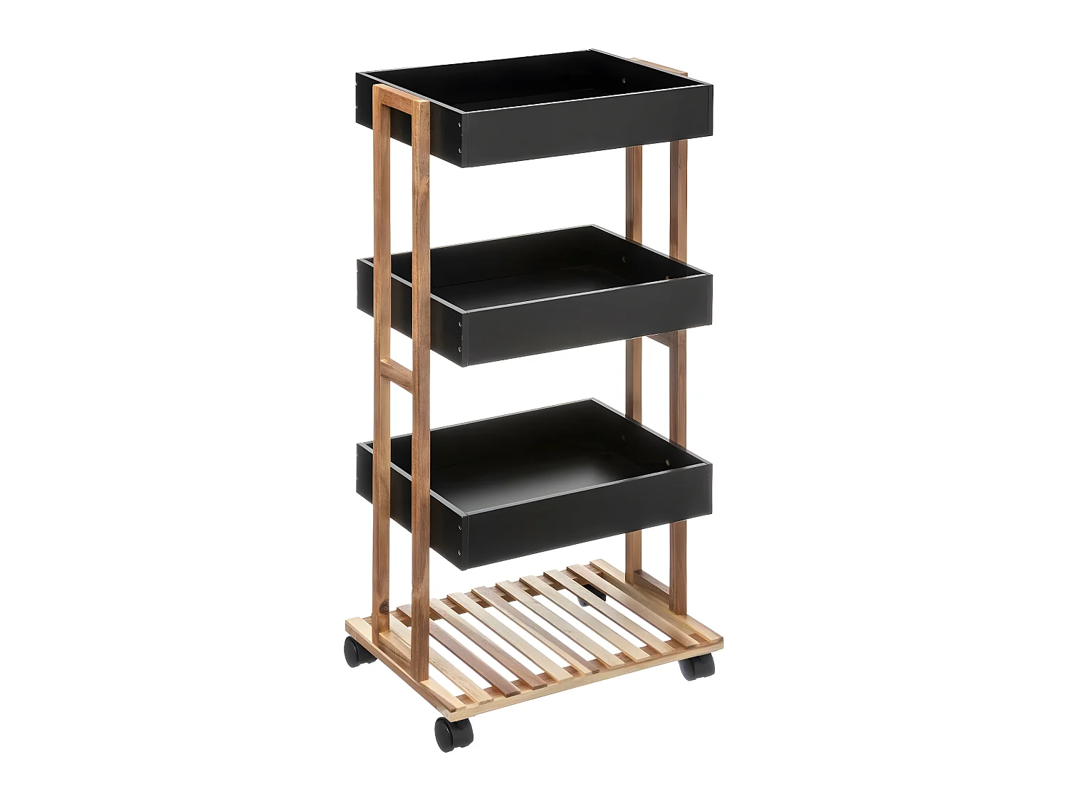 Desserte roulante 4 niveaux en Bambou et Bois Noir H 87 cm