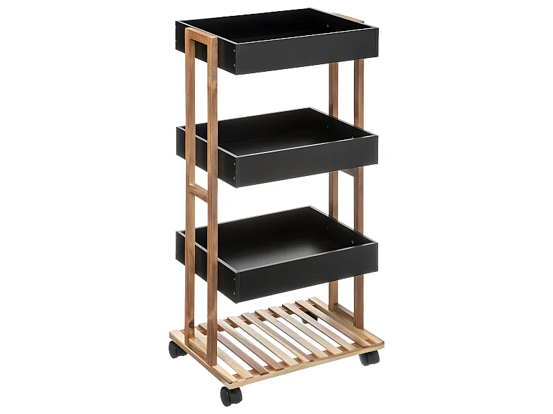 Desserte roulante 4 niveaux en Bambou et Bois Noir H 87 cm