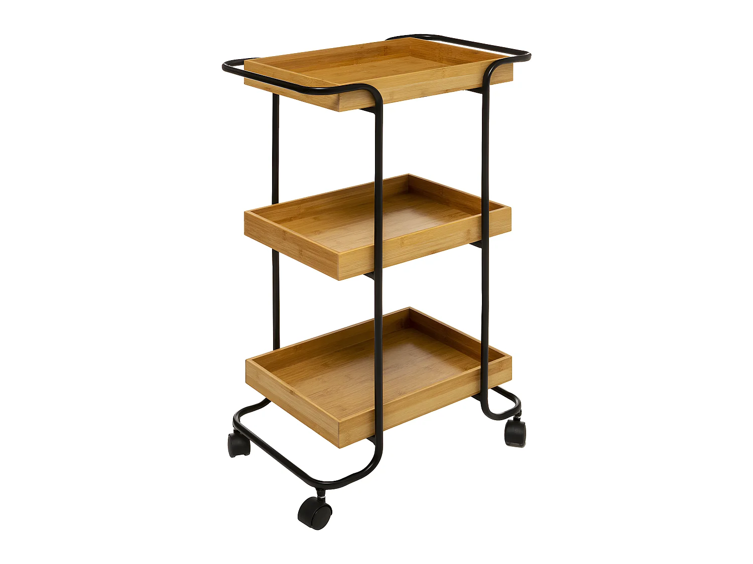 Desserte roulante 3 Niveaux en métal noir et bambou