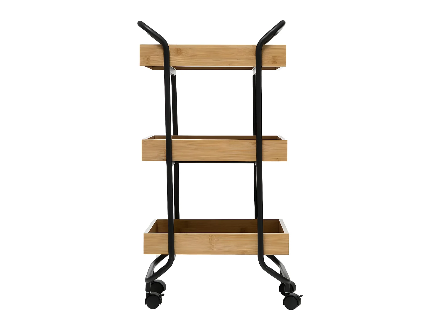 Desserte roulante 3 Niveaux en métal noir et bambou