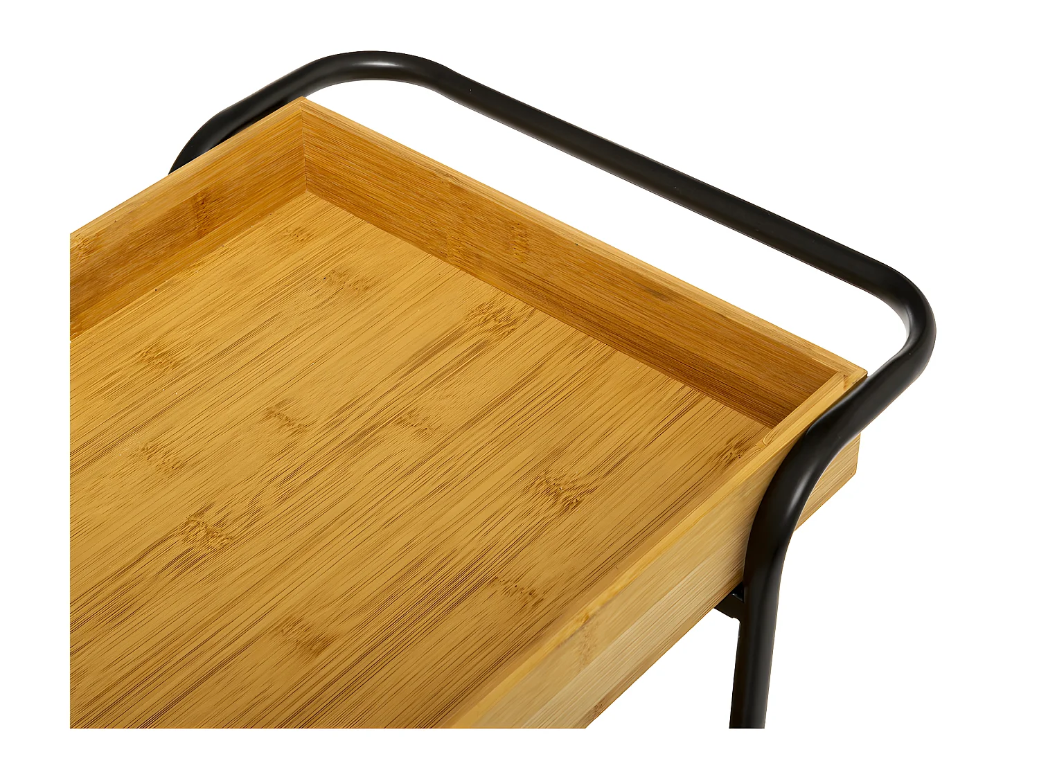 Desserte roulante 3 Niveaux en métal noir et bambou