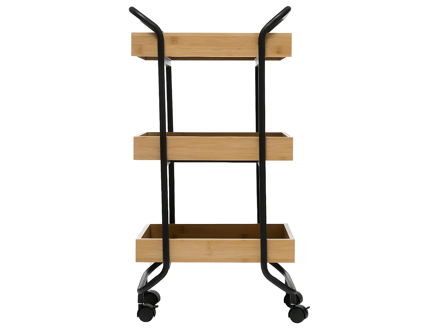 Desserte roulante 3 Niveaux en métal noir et bambou