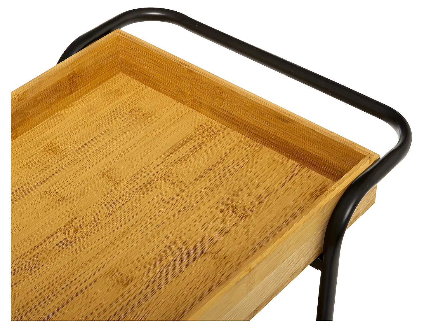 Desserte roulante 3 Niveaux en métal noir et bambou