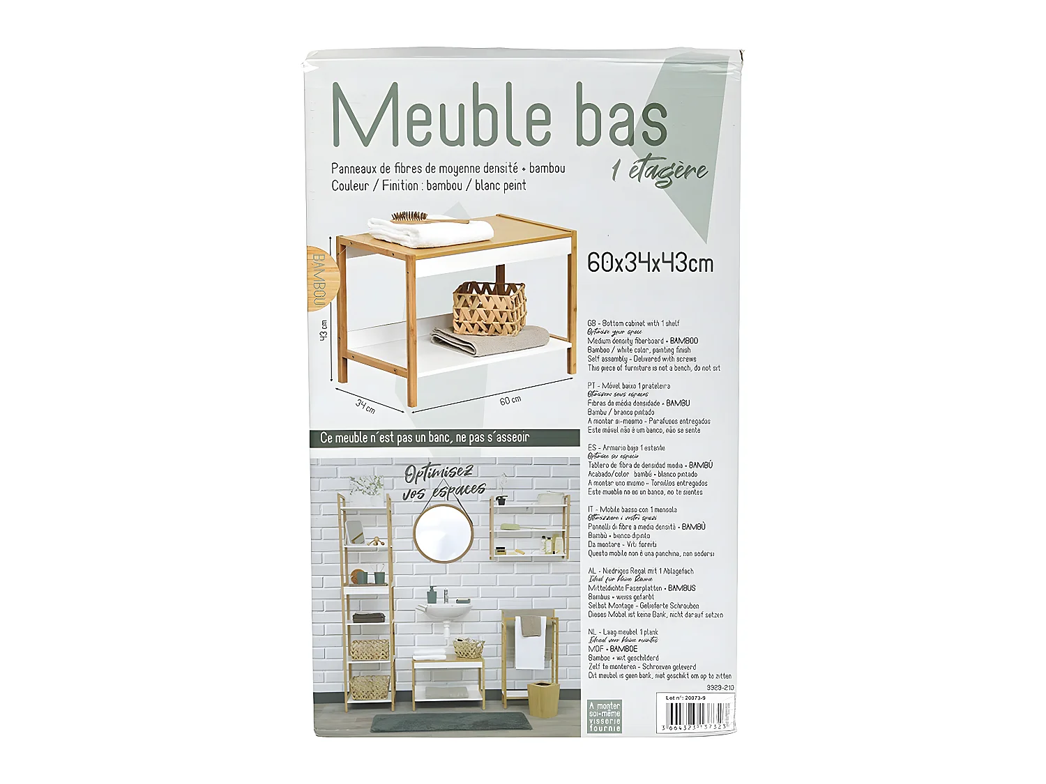 Meuble de rangement bas 2 niveaux en Bambou H 43 cm
