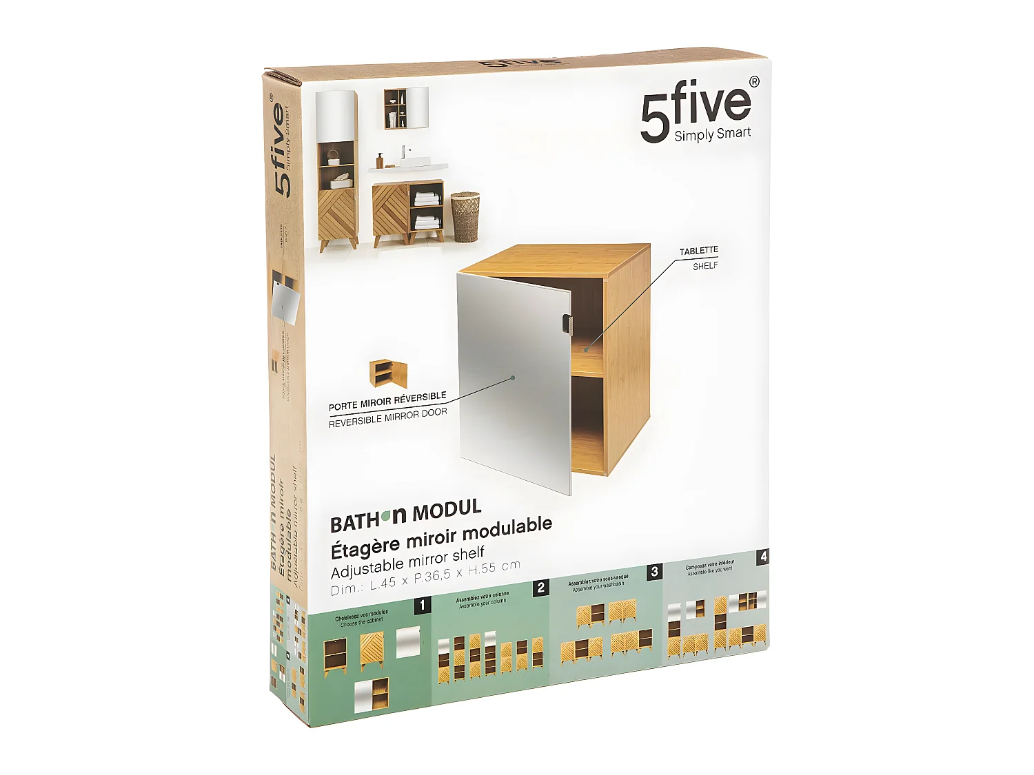 Meuble Étagère de salle de bain en Bois Porte Miroir modulable  H 55 cm