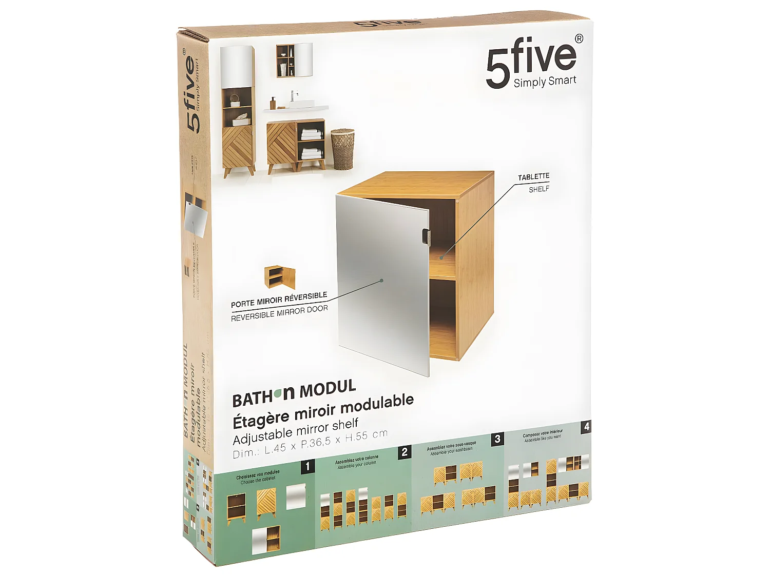 Meuble Étagère de salle de bain en Bois Porte Miroir modulable  H 55 cm