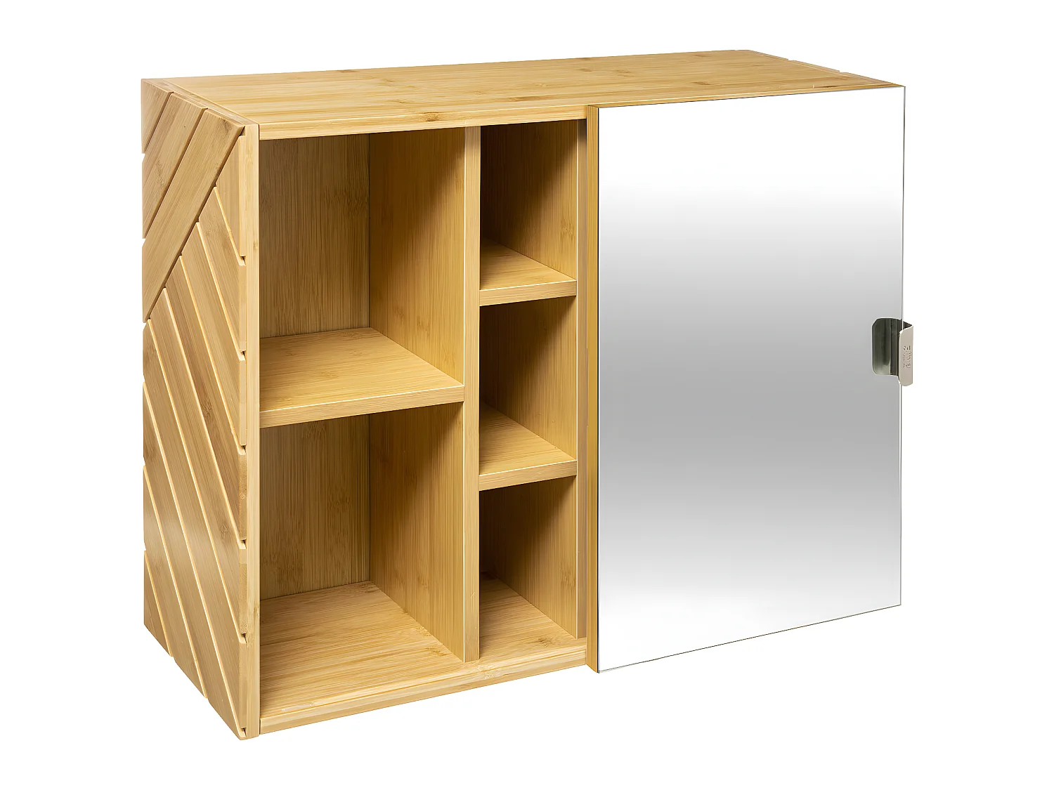 Meuble Salle de Bain Porte coulissante Miroir 7 Etagères en Bois H 45 cm