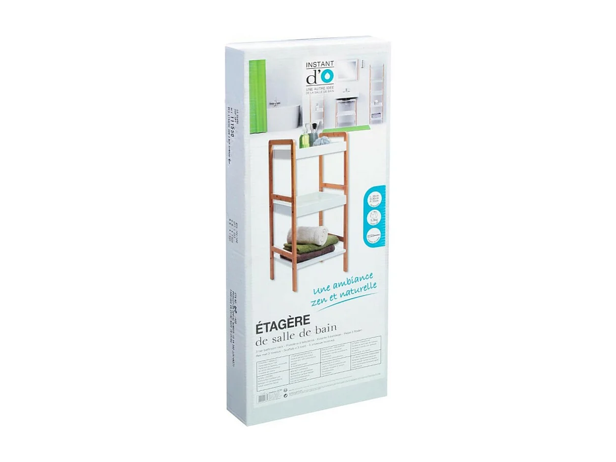 Étagère de rangement 3 niveaux en Bambou et Bois Blanc H 80 cm