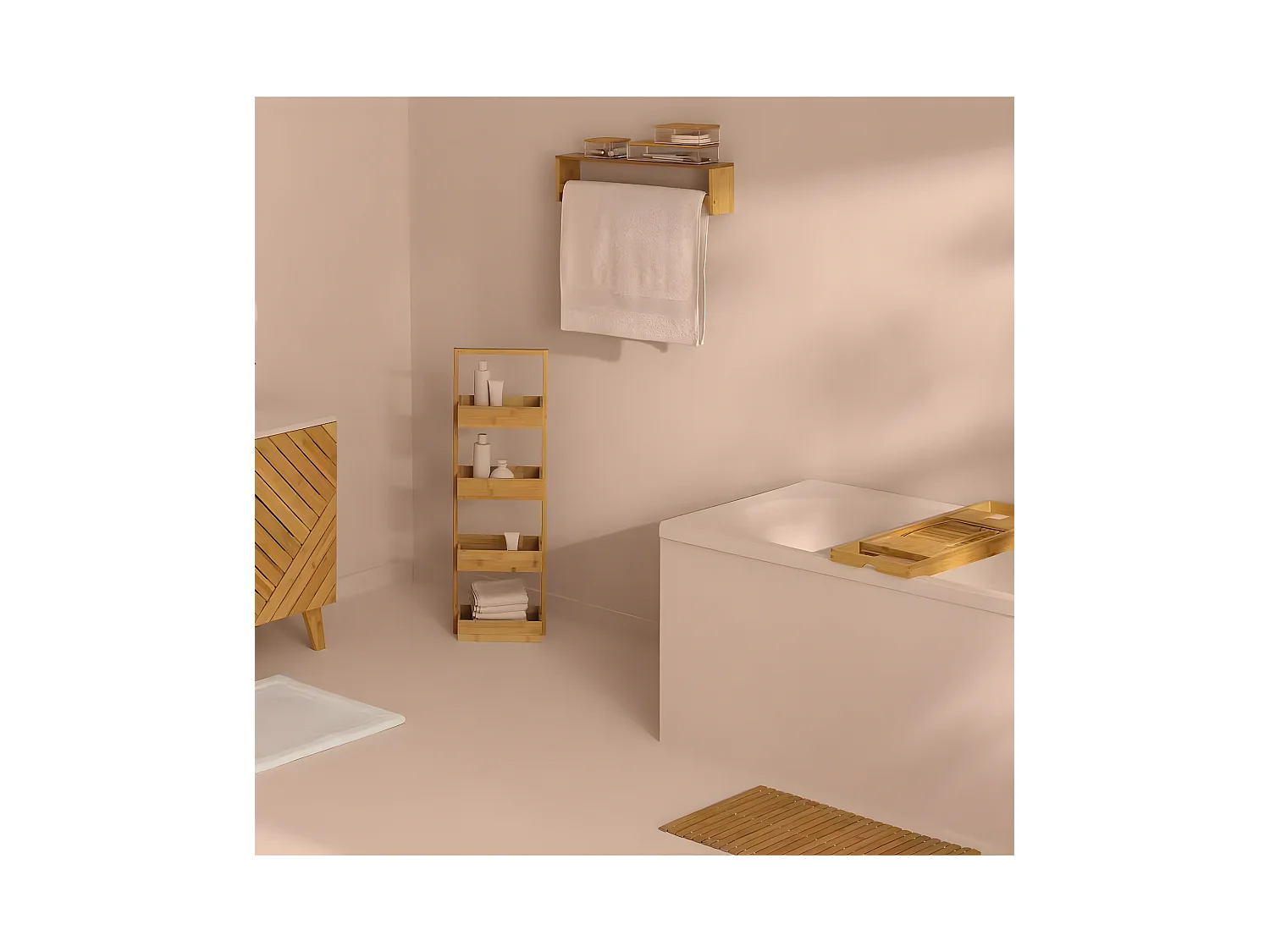 Regal mit 4 Körben aus Bambus