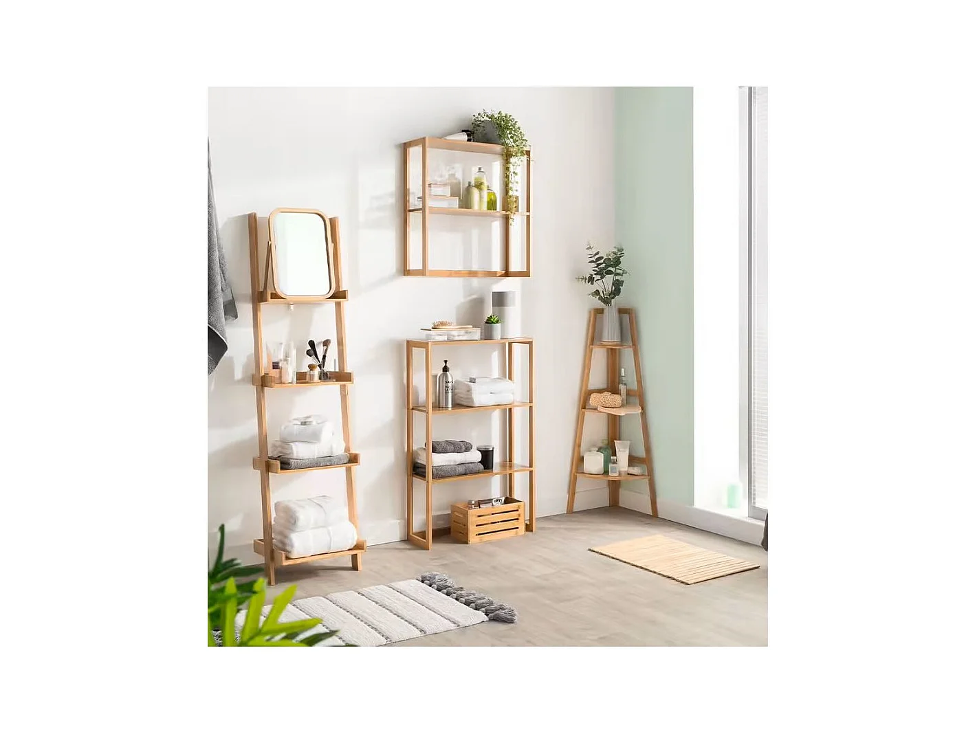 Étagère de rangement d'angle 3 niveaux en Bambou H 103 cm