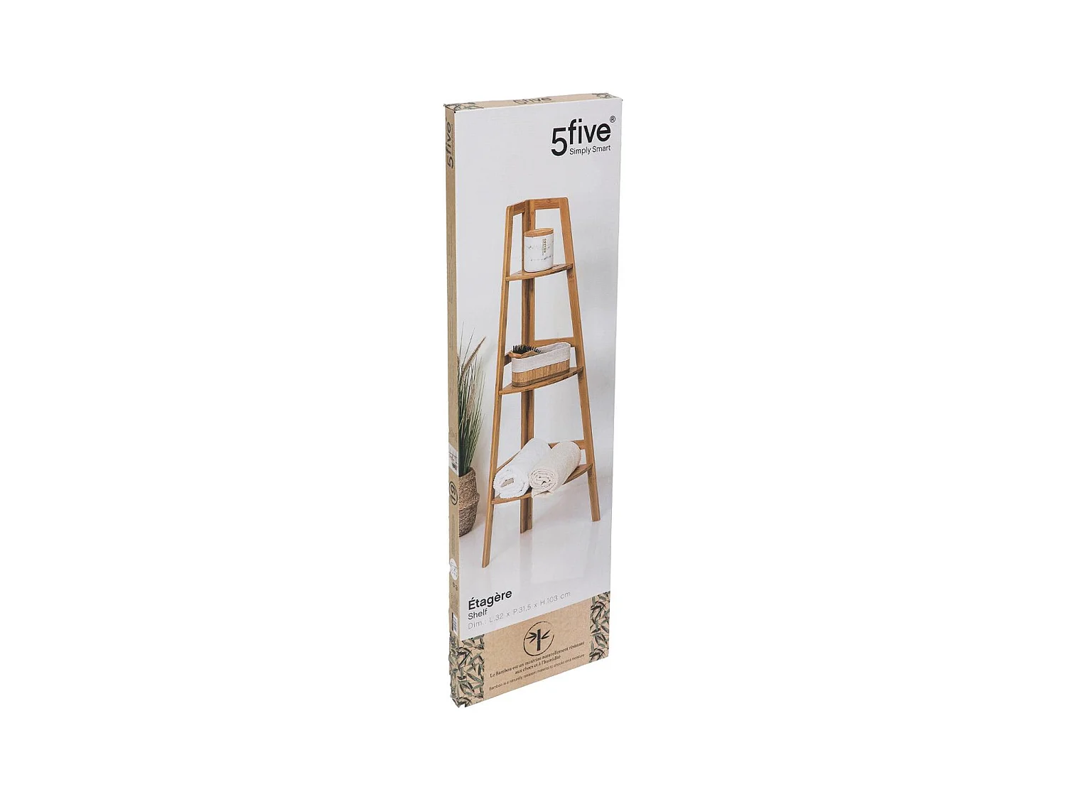 Étagère de rangement d'angle 3 niveaux en Bambou H 103 cm