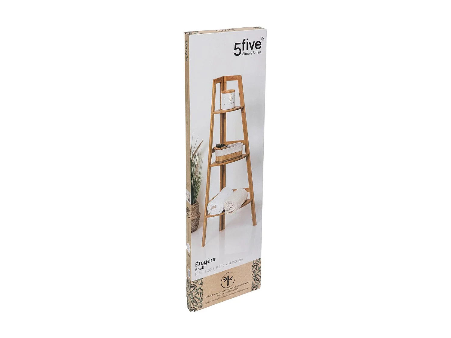 Étagère de rangement d'angle 3 niveaux en Bambou H 103 cm