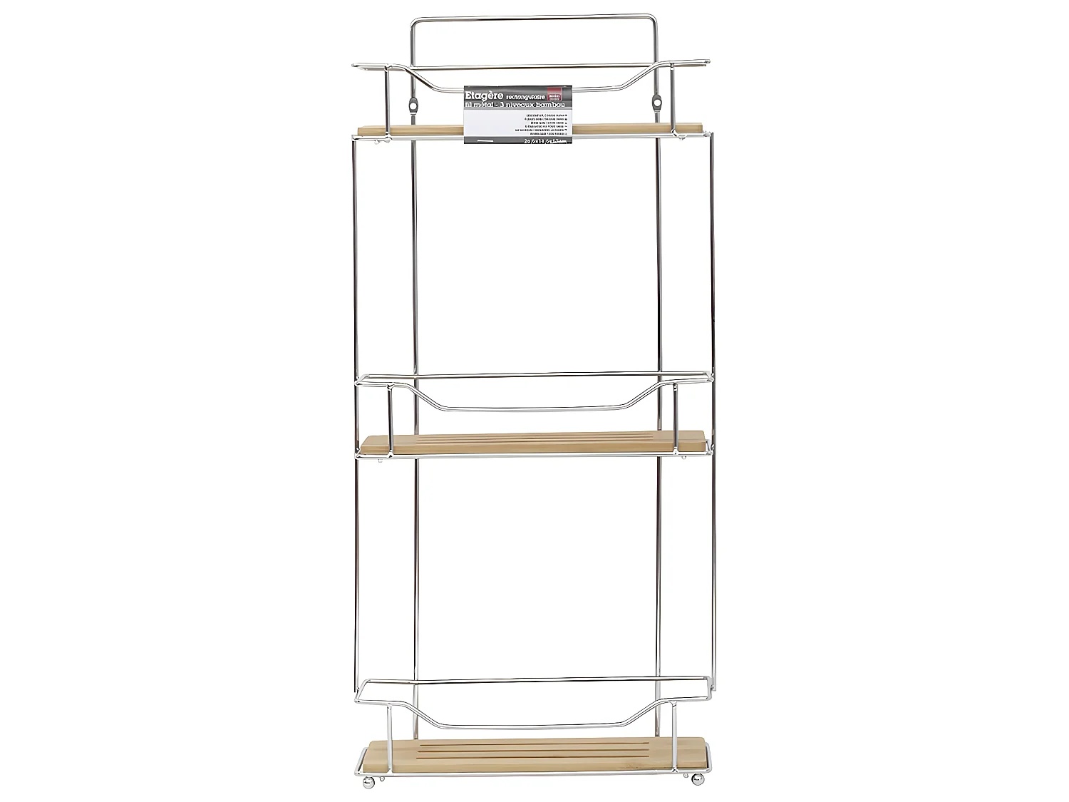 Étagère de rangement à poser ou à fixer 3 niveaux en Métal et Bambou H 57 cm