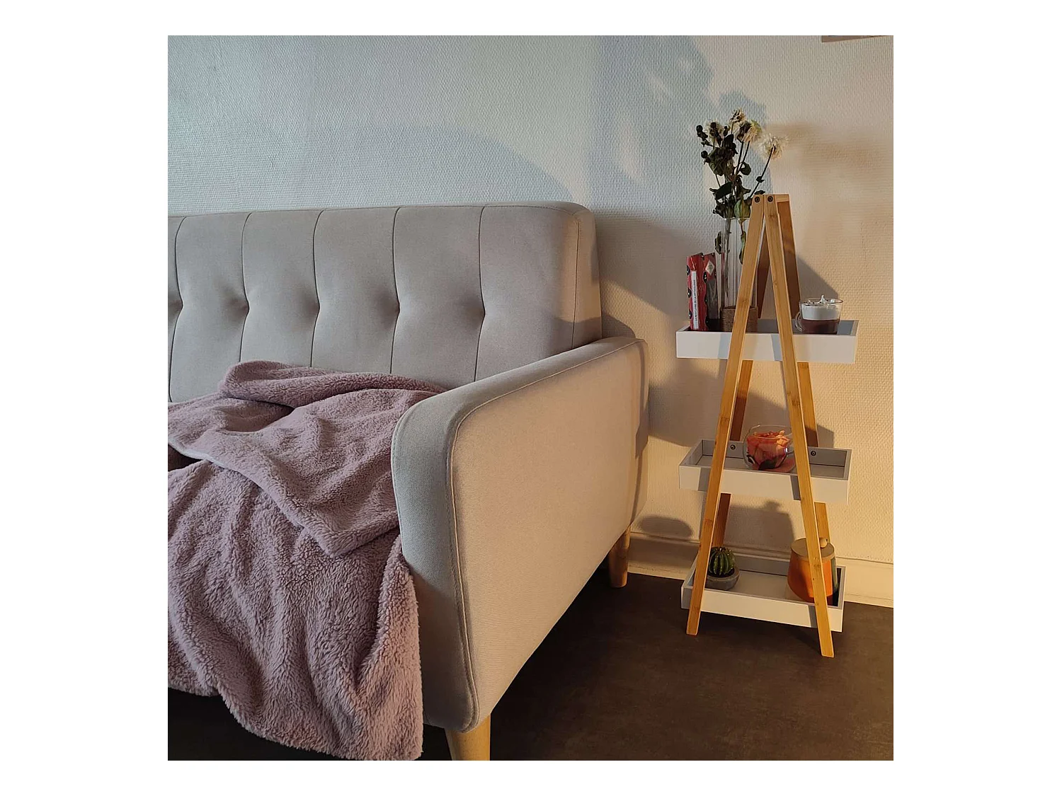 Étagère de rangement Desserte 3 niveaux en Bambou et bois Blanc H 82 cm